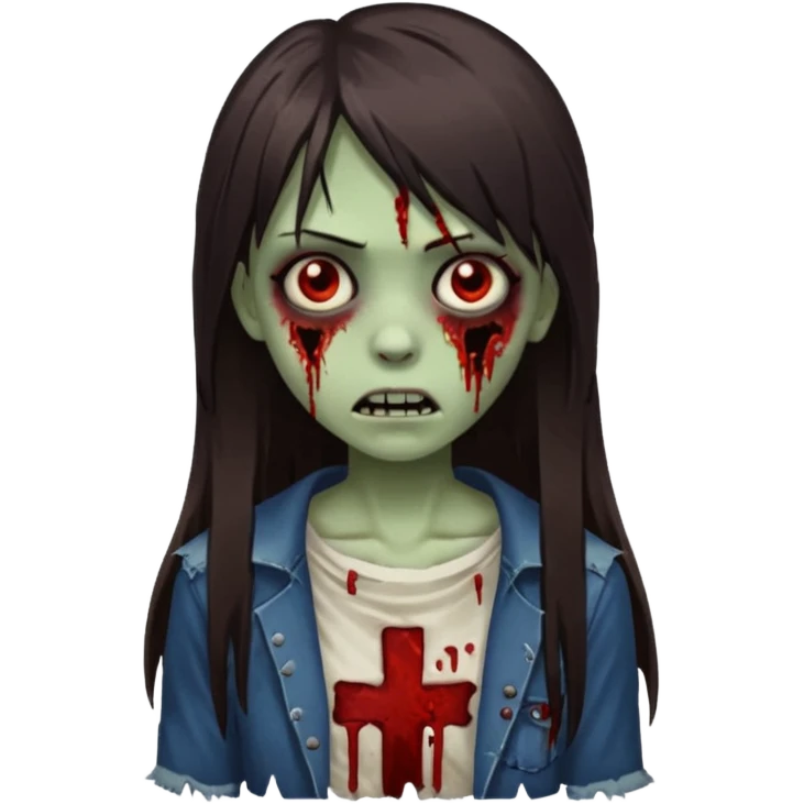 girl zombie with long dark brown straight hair with side bangs emoji