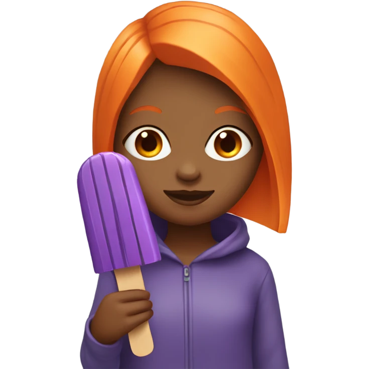 A girl with orange hair holding a purple popsicle  emoji