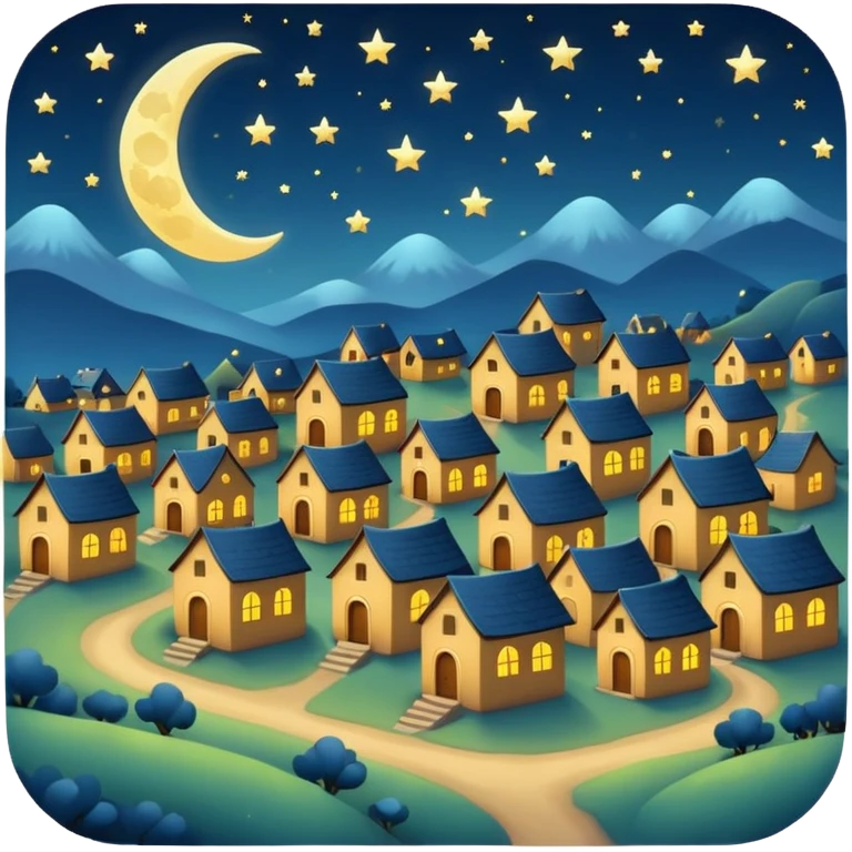 Village in night with moon and stars emoji