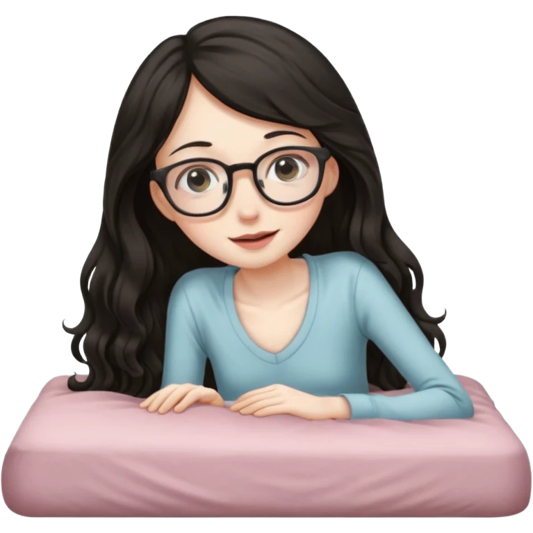 Fullbody nude tall very beautiful white pale very skinny girl with glasses very beautiful face and eyes wavy black long hair , big boobs, big ass, sexy body, bending over a bed spreading ass, vagina bushy and visible, getting ready for sex,  shy and blushing emoji