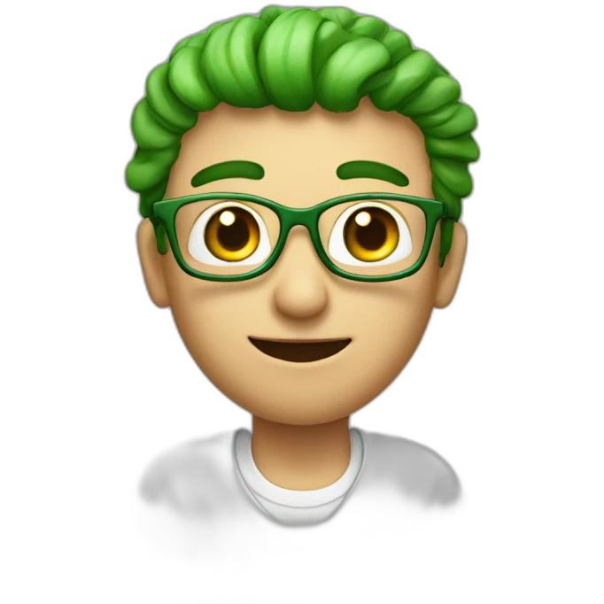a man, green rubies on his head, waving hello, wearing glasses emoji