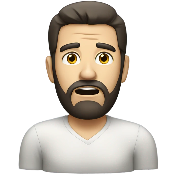 white man, dark hair, beard, head and shoulders, confused emoji