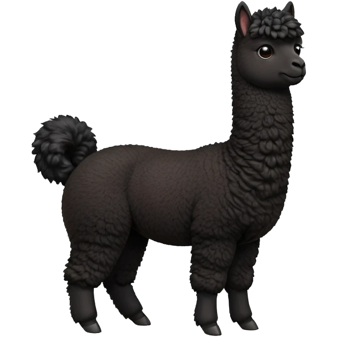 cinematic-[black alpaca]-realistic-full-body-standing-emoji,-tail-flicking-lazily,-head-tilted-dramatically,-curly-[black]-fur,-simplified-yet-realistic-focused-features,-highly-detailed,-glowing-with-an-almost-sarcastic-glow emoji