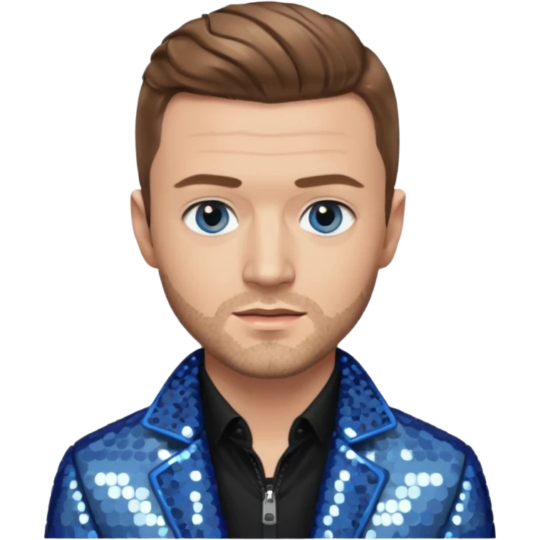 Justin Timberlake with light brown hair, gray sequin jacket, black shirt, blue eye, light skin emoji