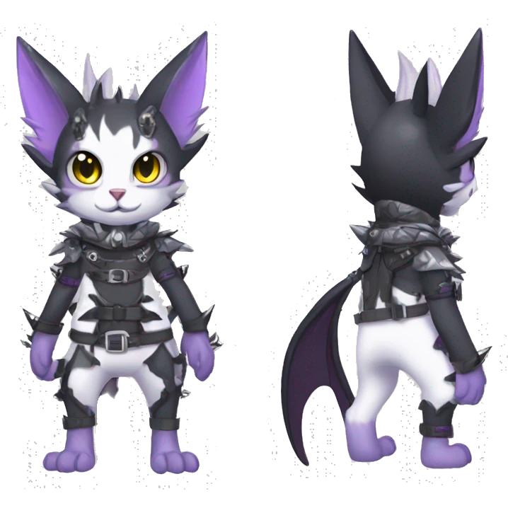 cool cute pretty black punk grey white Purple ethereal fantasy nargacuga-bat-cat-Fakemon spiked collar harness full body emoji