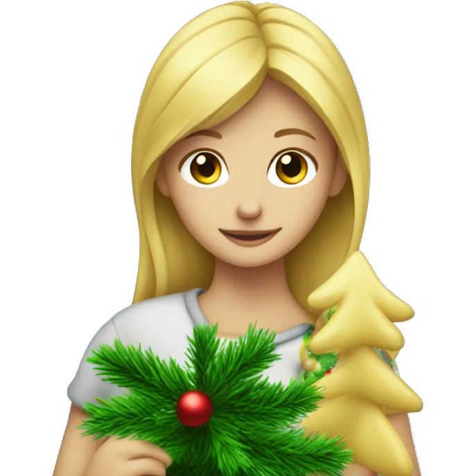 Blond Girl is decorating a Christmas tree emoji