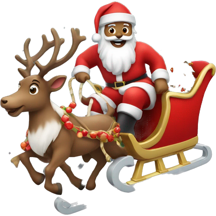 Santa riding Santa's-sleigh with reindeer emoji
