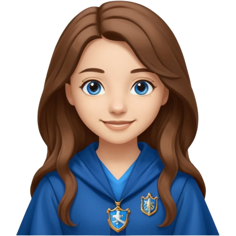 gorgeous Girl with light skin, blue eyes, long brown hair, wears a ravenclaw robes  emoji