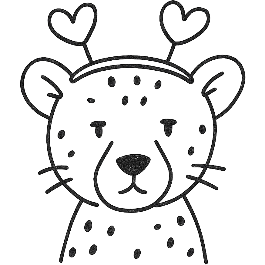 cheetah with heart headband, hand-drawn outlined icon emoji