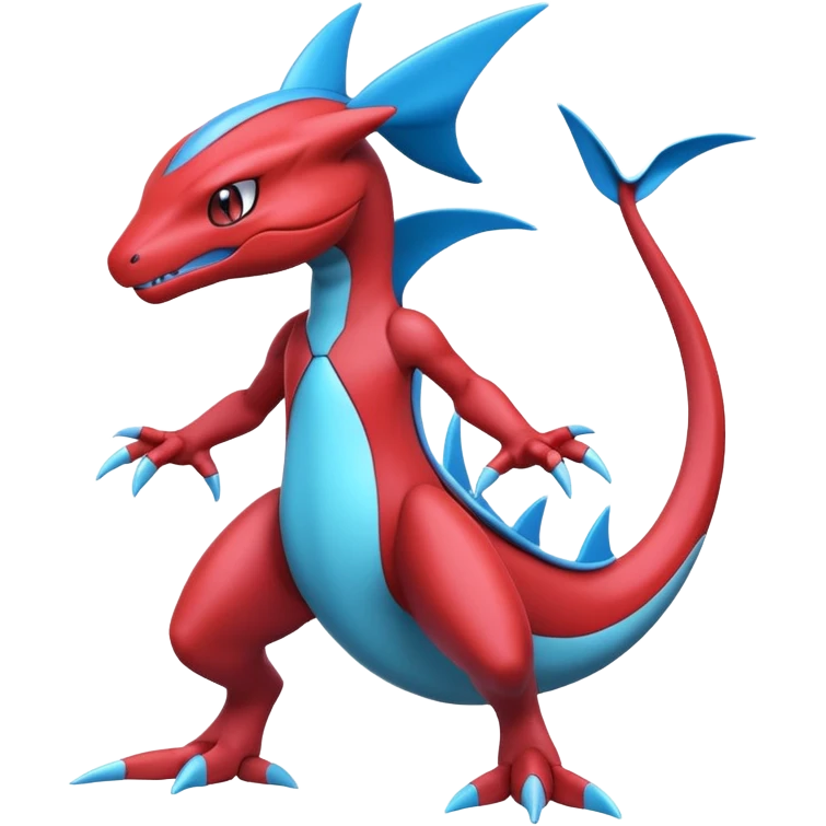 Shiny Blue Smooth Glossy Soft Salamence-Inteleon-Scizor-Greninja-Genesect-Bisharp-Pokémon-Fusion, full body emoji