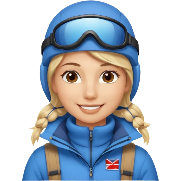 Luxury blonde model, brown eyes, polar explorer, blue clothes, skiing clothes emoji