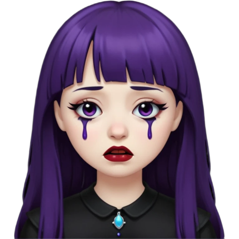 Gótica sem maquiagem de franjinha chorando noite emoji
