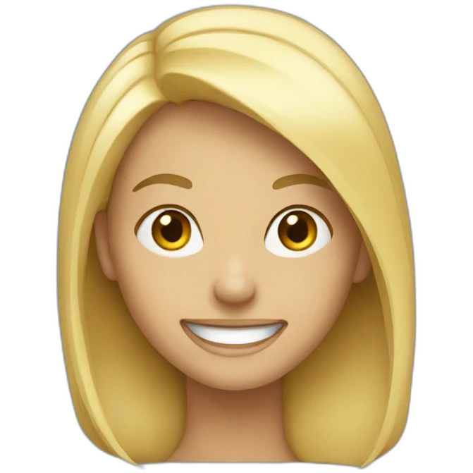 blonde girl with large grin emoji