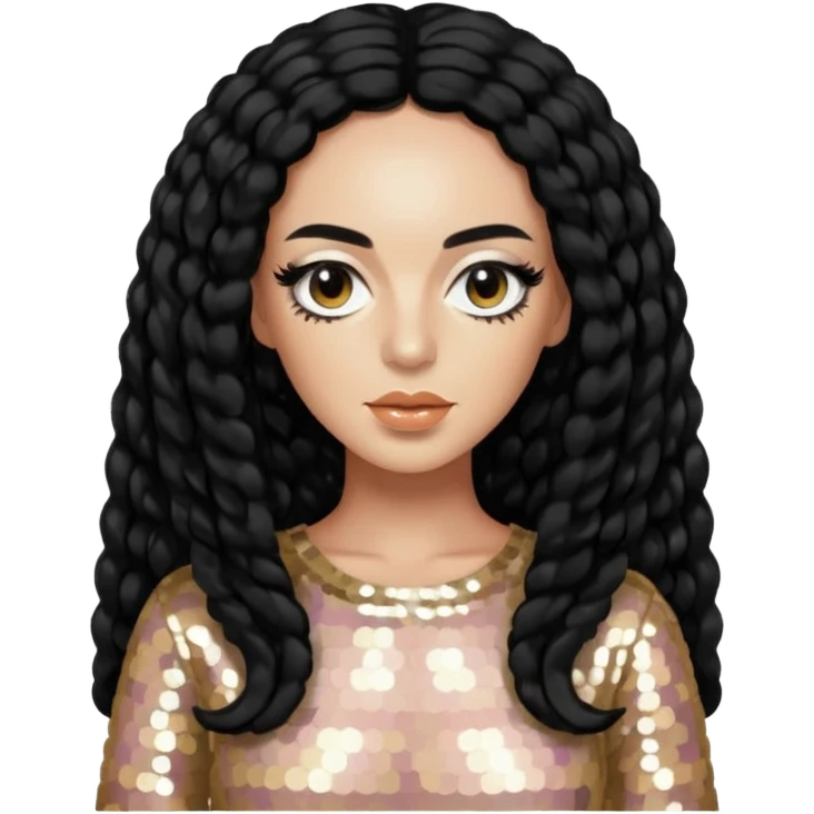 Solange from Destiny's Child with long black hair, cream sequin outfit  emoji