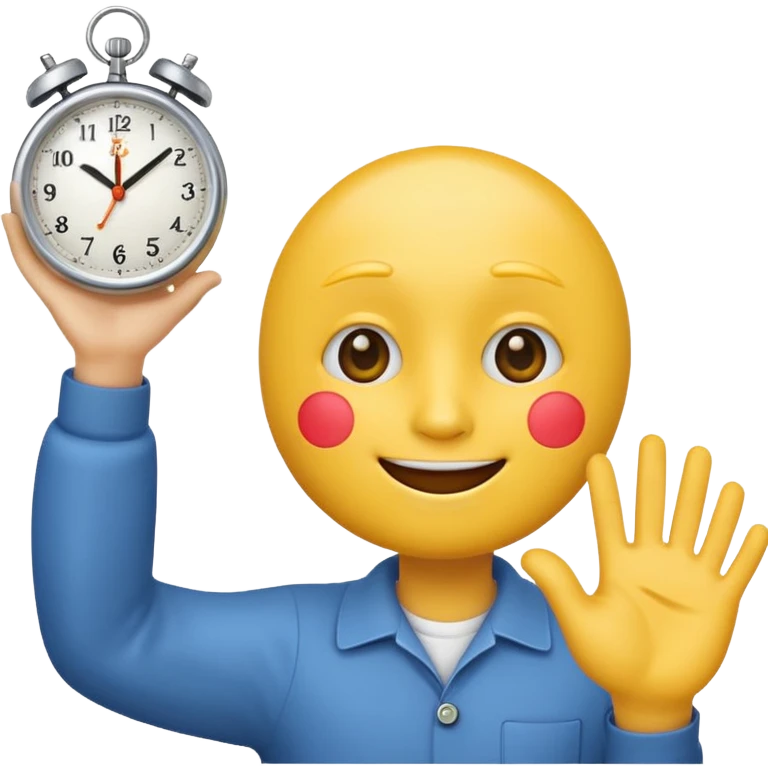 classic emoji style, yellow face holding up a hand as if pausing, with a small clock or coffee cup to indicate a short break, cheerful and friendly expression, no text emoji