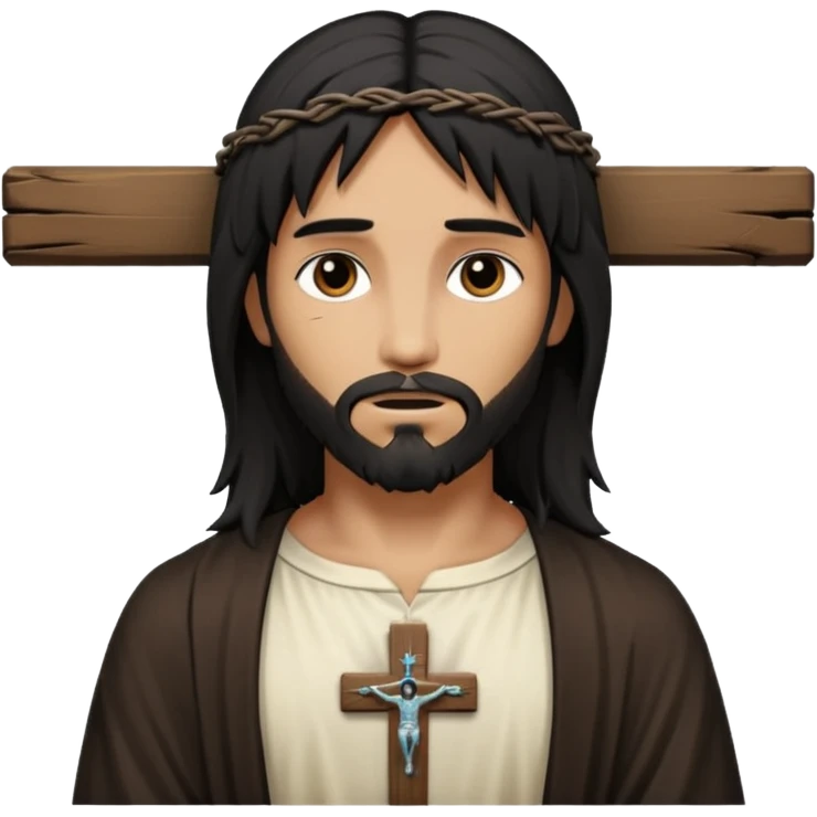 jesus-body-on-the-cross, with black edgy  Emo hair emoji