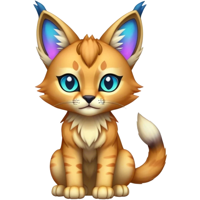 An iridescent transparent luminescent colorful chibi cute cool lynx-caracal-serval-fakemon-creature-hybrid emoji