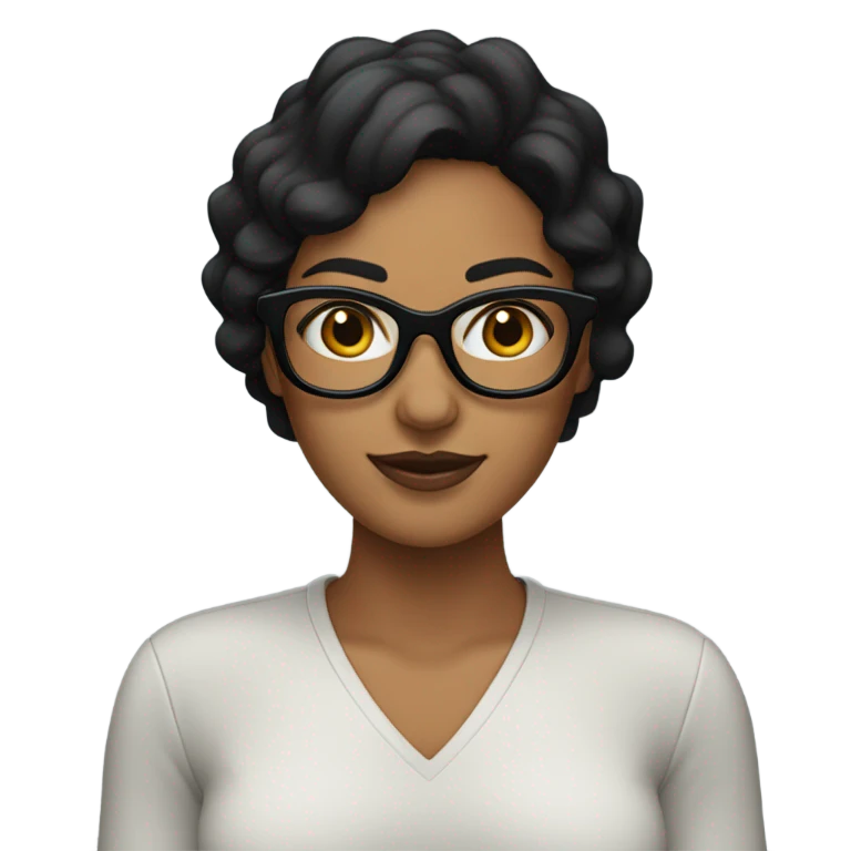 Mujer morena con lentes negros, cabello liso negro emoji