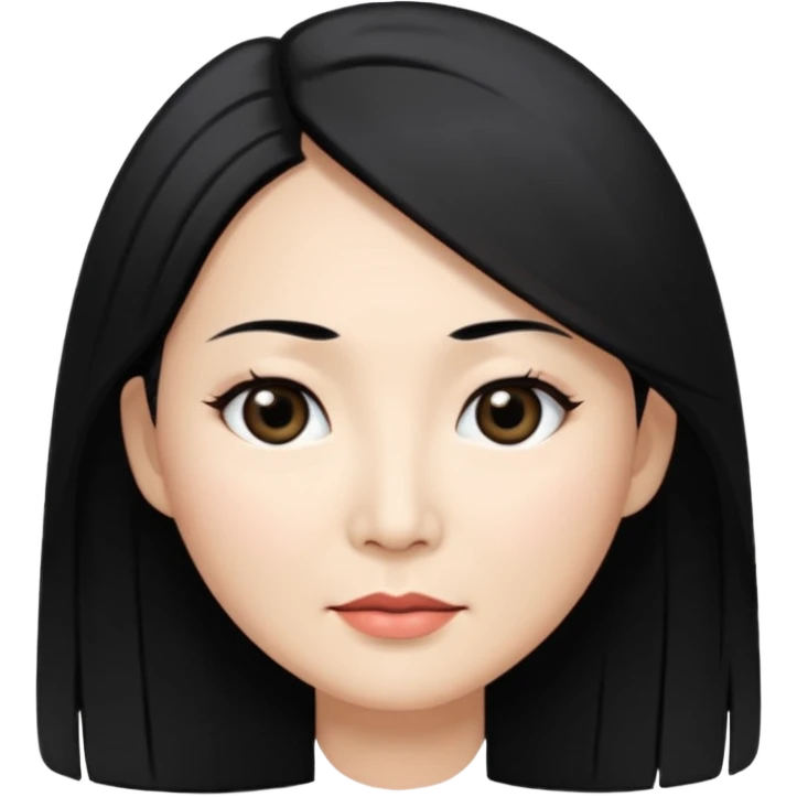 50 yr old asian woman, straight thick long black hair, big black, side part,  emoji