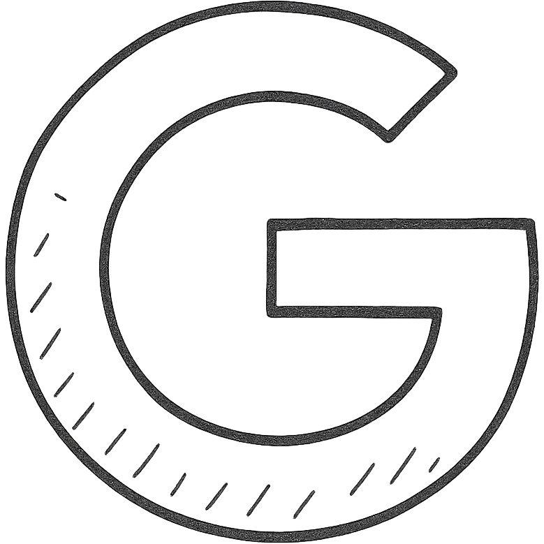 hand-drawn outlined icon inspired by the Google 'G' logo emoji