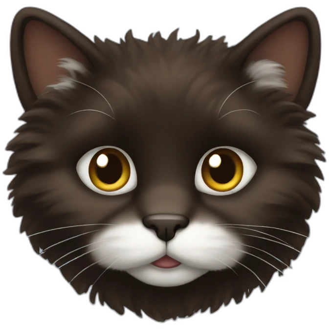 Dark brown, fluffy cat with a white muzzle emoji