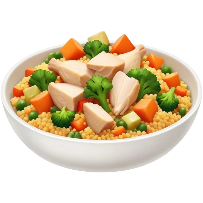 Diced Chicken and vegetables with couscous in a bowl emoji