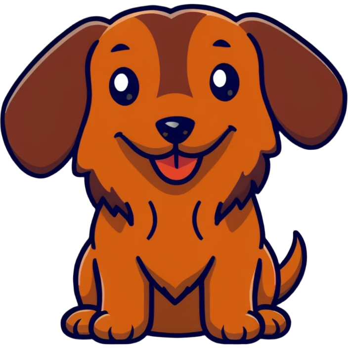 Hairy Red brown daschund looking happy emoji