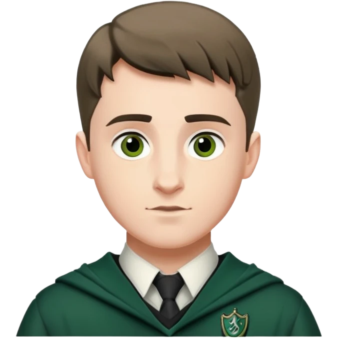 Scott Fern is Adrian Pucey  in harry potter, wear hogwarts slytherin uniform, crew cut hair emoji