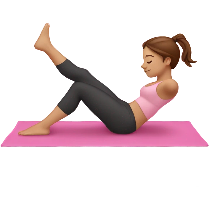 white girl with brown hair doing pilates on a pink yoga mat emoji