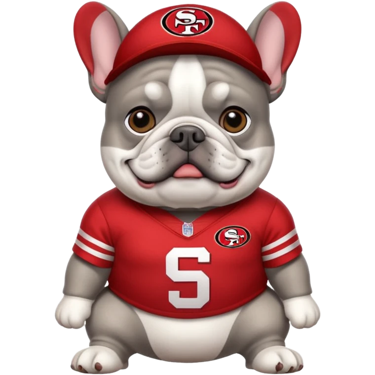 Fat gray French bulldog in 49ers uniform  emoji