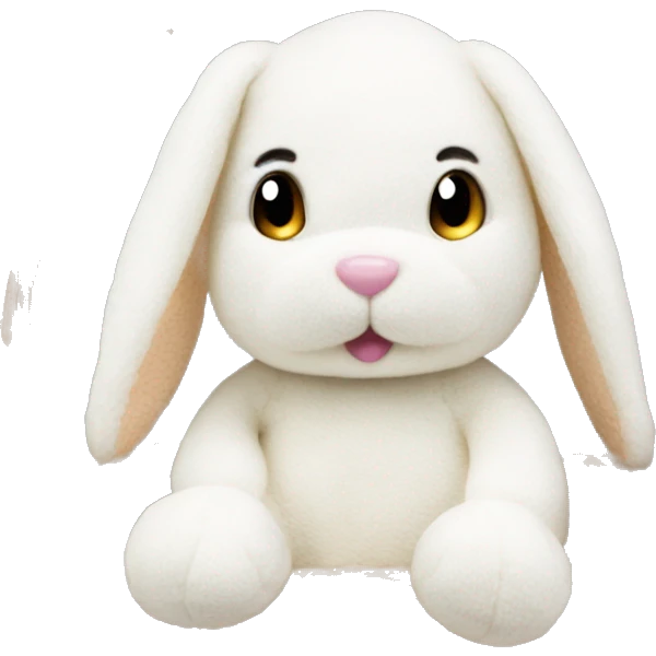 cute white plush knitted bunny toy sitting in the basket emoji