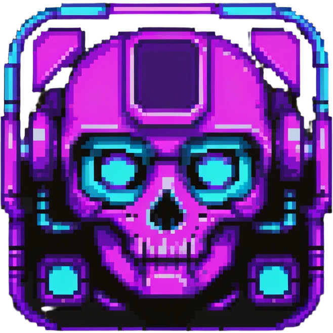 futuristic cyberpunk pixel art icon, vivid neon colors purple magenta cyan, minimal expressive design, 32x32, centered, high contrast, transparent background, no text, suitable for dark background, artist symbol emoji