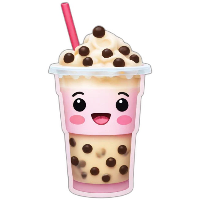 Boba tea with a cute face sticking its tongue out  emoji