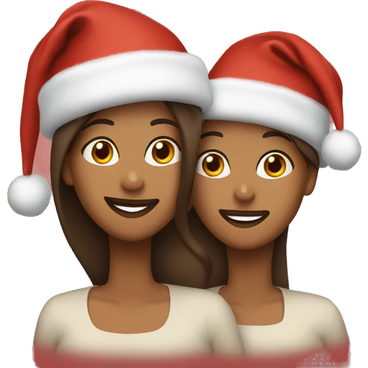 Three brown sisters wearing Christmas hats emoji
