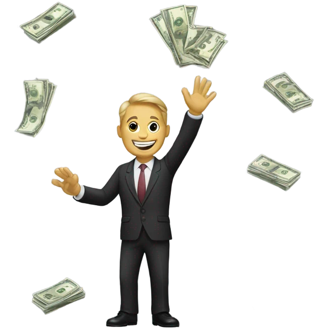 Guy in suit waving cash emoji