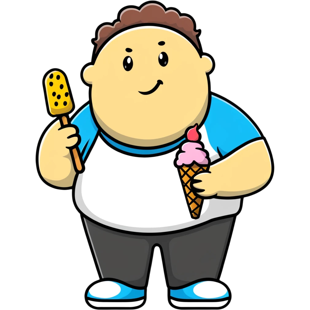 fat man with ice cream and mozzarella sticks  emoji