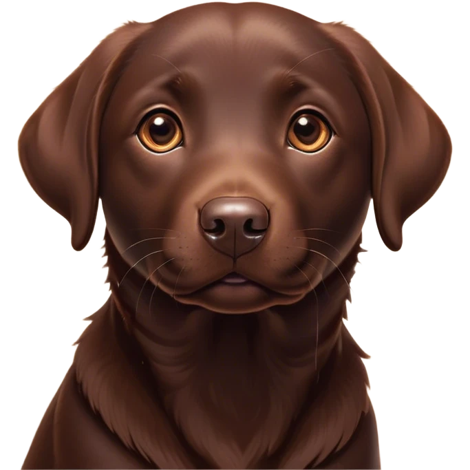 Cinematic Cute Chocolate Labrador Portrait Emoji, Head tilted playfully and inquisitively, featuring a sleek chocolate Fur with a lustrous sheen, round, sparkling brown eyes filled with curiosity, Simplified yet irresistibly adorable features, highly detailed, glowing with a warm, friendly glow, high shine, affectionate and spirited, stylized with a touch of whimsy, bright and endearing, soft glowing outline, capturing the essence of a mischievous yet loving companion, so playful it feels like it could dash out of the screen and into your arms! emoji