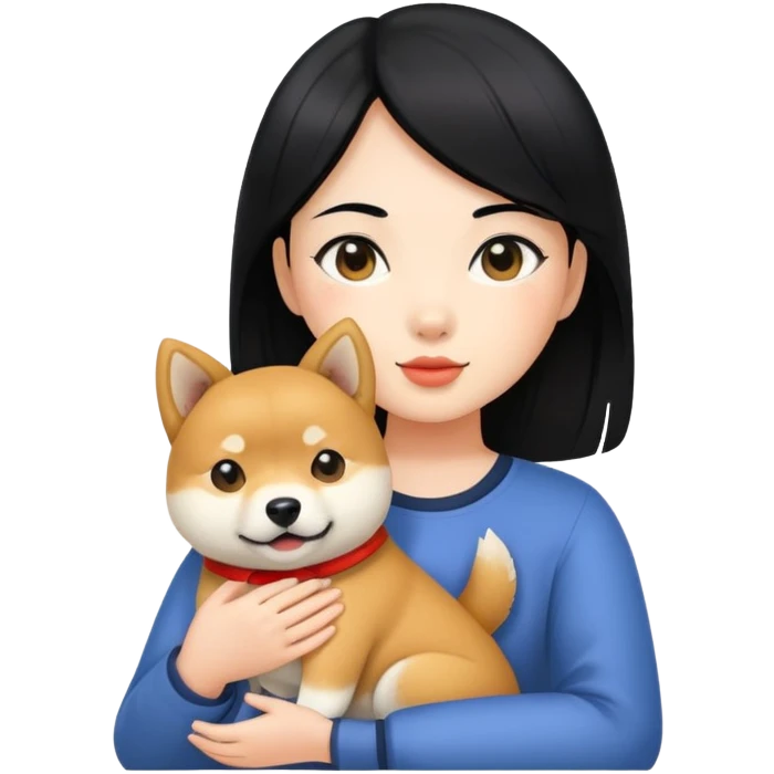 girl with black  hair holding a Shiba Inu emoji