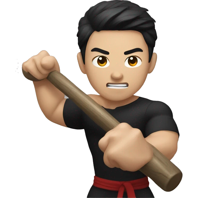 Use a muscular Korean man with a tight black shirt, hitting a gong emoji