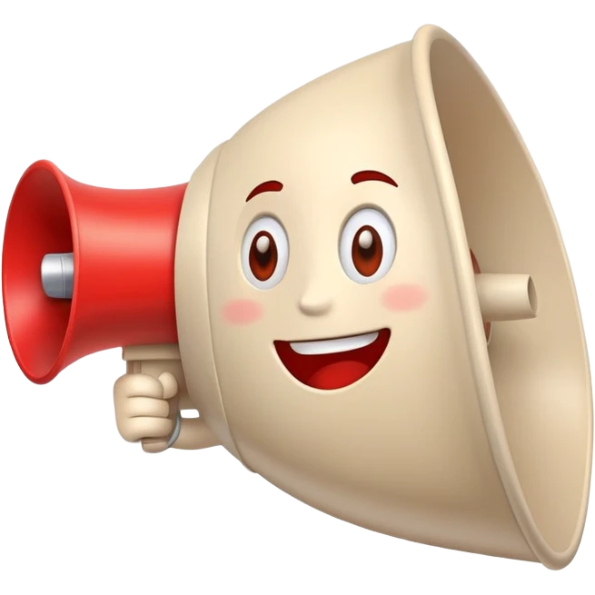beige and red megaphone with a friendly smiling face emoji