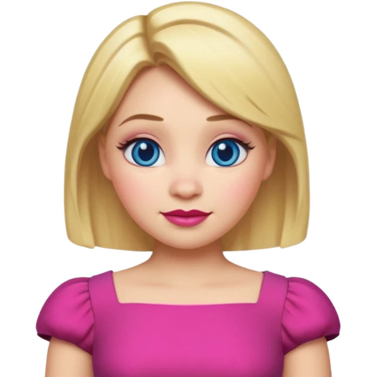 "Create an emoji-style character of Doris from Shrek — the tall barmaid with short blonde hair, bold makeup (blue eyeshadow, red lipstick), and a pink dress. Make her look confident and friendly, with a cartoonish round face and expressive emoji-like features. emoji