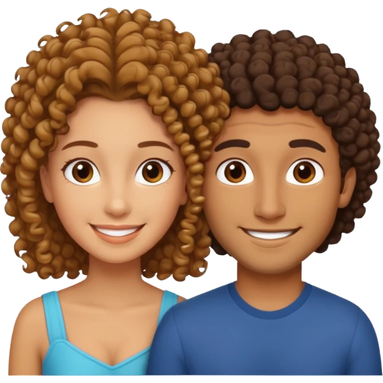 married curly girl & straight hair brown guy emoji