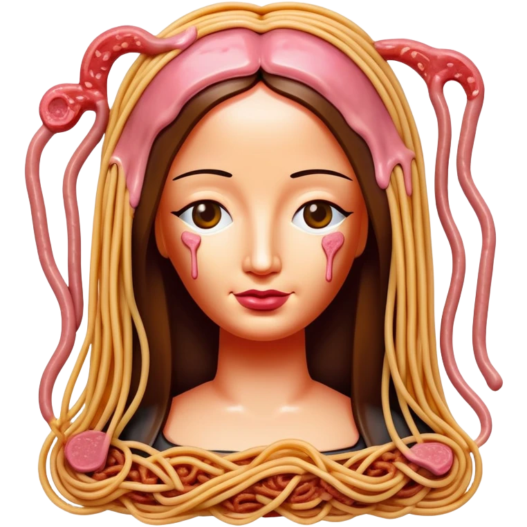 monalisa made of SPAM meat melted pink dripping sauce spaghetti portrait emoji