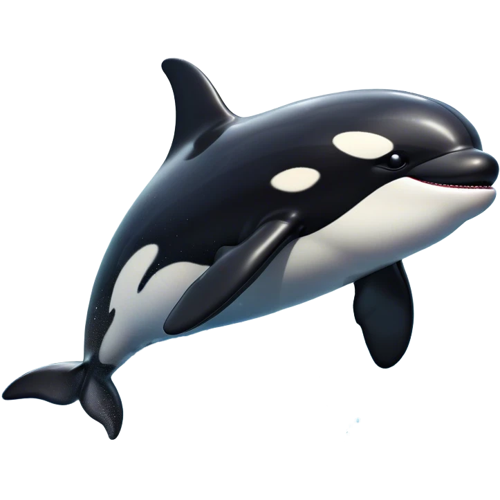 Meme-Worthy Breaching orca Portrait Emoji, Bursting powerfully out of the ocean with an impressive, high-energy leap, showcasing a sleek black-and-white body glistening with water droplets and dynamic, arched posture, Simplified yet exhilaratingly expressive features, highly detailed, glowing with a vibrant marine energy, high shine, bold and full of life, stylized with an air of untamed ocean spirit, soft glowing outline, capturing the essence of an orca mid-breach, radiating pure, unstoppable aquatic power! emoji