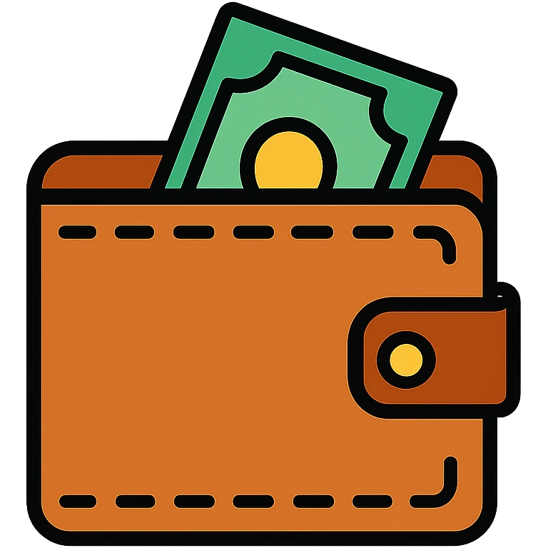 A leather wallet with a bit of cash sticking out, simple and recognizable emoji