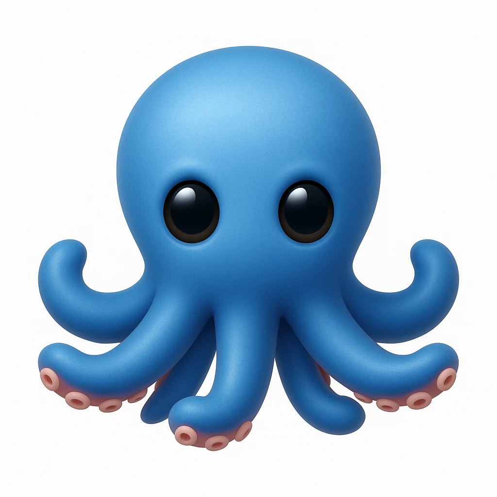 Make an octopus emoji exactly like the reference image, in iOS emoji style. Same shape, color, and details, smooth and shiny. emoji