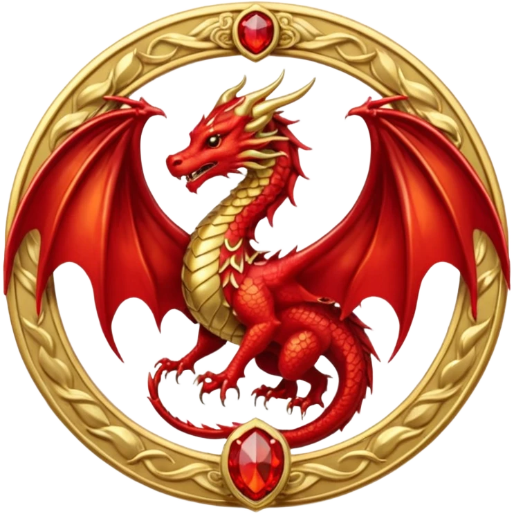 Golden Dragon with wings crest/brosch in a circle with red gems emoji