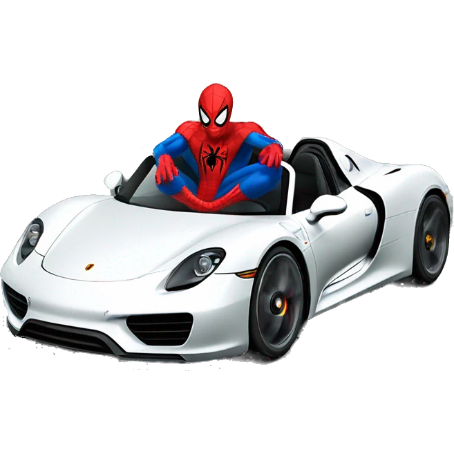 Spider-man driving white Porsche 918 emoji
