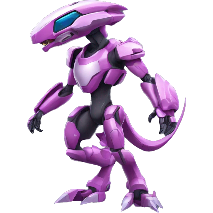 a Genesect-Raptor-Fakémon-Medabot-—hybrid with a futuristic visor-helmet full body emoji