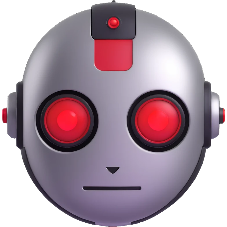 polished minimalistic perfectly round steel robot face with a red line instead of eyes, simple clean design emoji